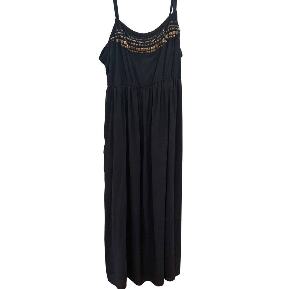 Torrid Black Maxi Dress Womens 3X Maxi Metallic Beaded Sleeveless Boho Gothic